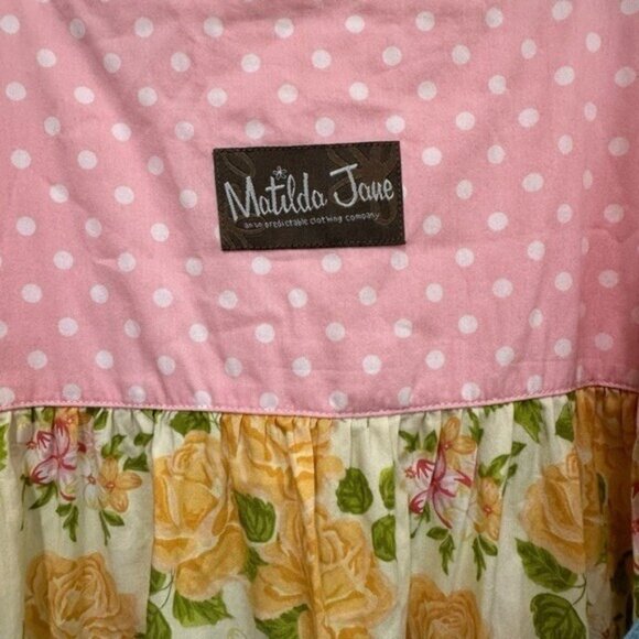 Matilda Jane Girls 8 Good Hart Tiered Knot Dress Sleeveless Patchwork Pink D1352 - Picture 5 of 7